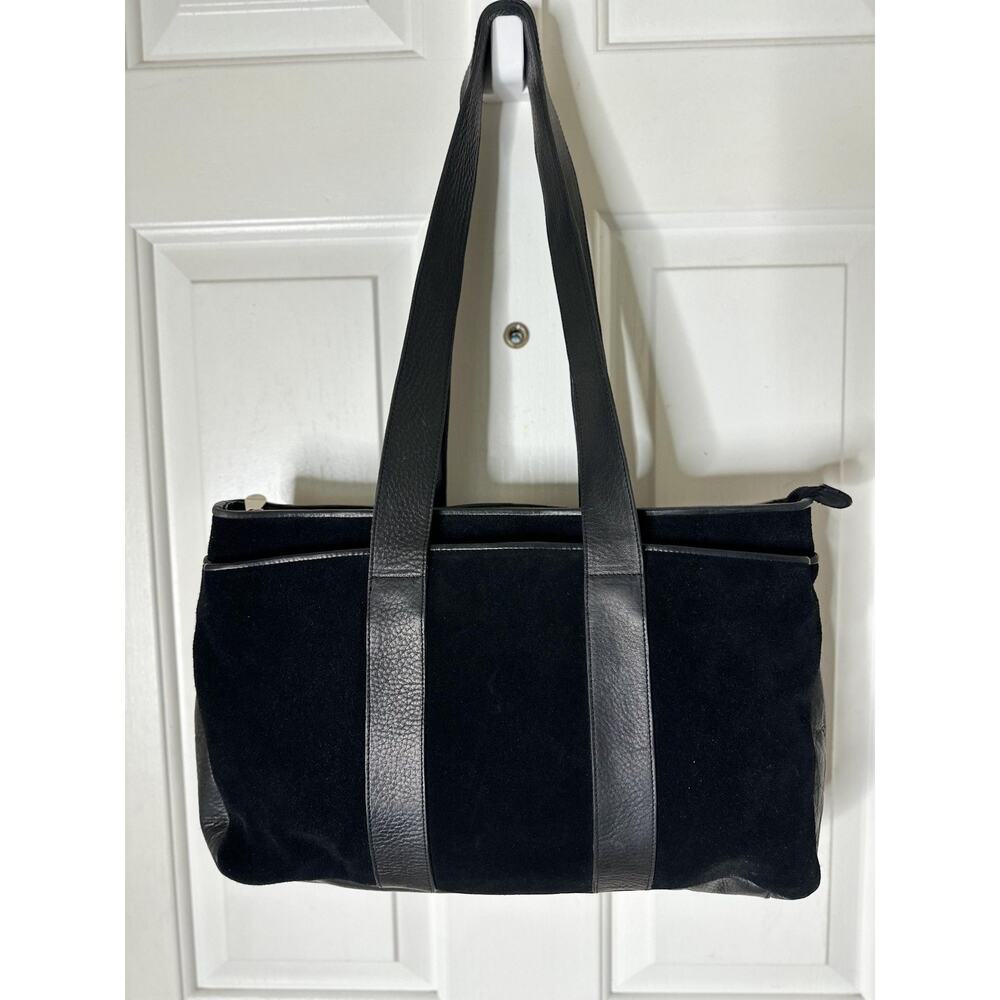 Levenger Tote Bag Womens Large Black Leather Suede Shoulder Zip Work Handbag